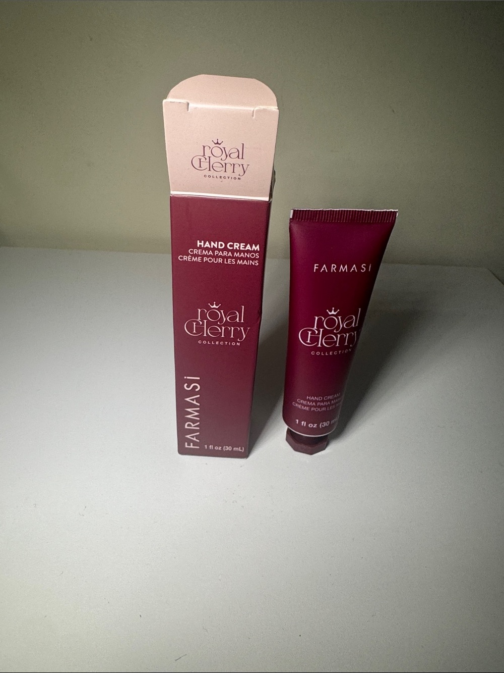 Farmasi Royal Cherry Hand Cream - Burgundy & Pale Pink Packaging